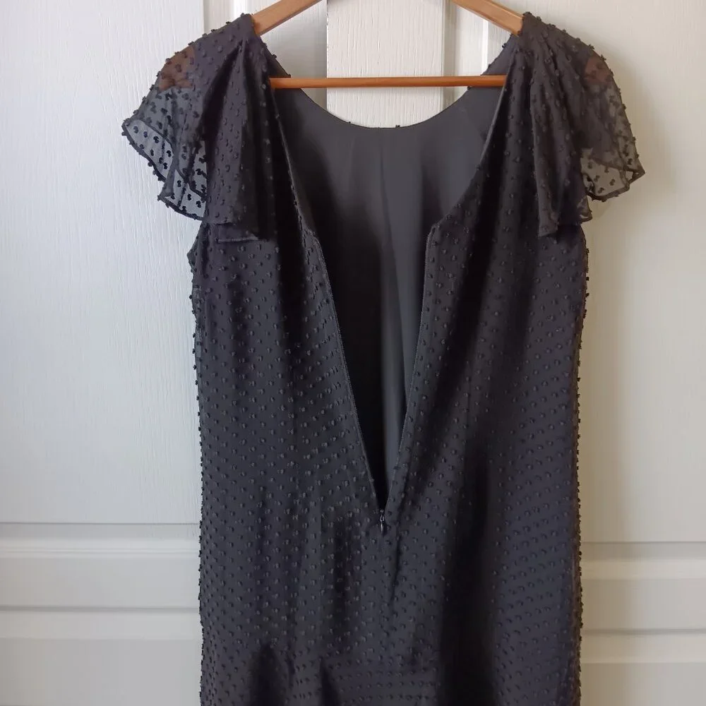 J. Crew Women's Black Silk/Cotton Swiss Dot Flutter Sleeve Flounce Dress Size 6